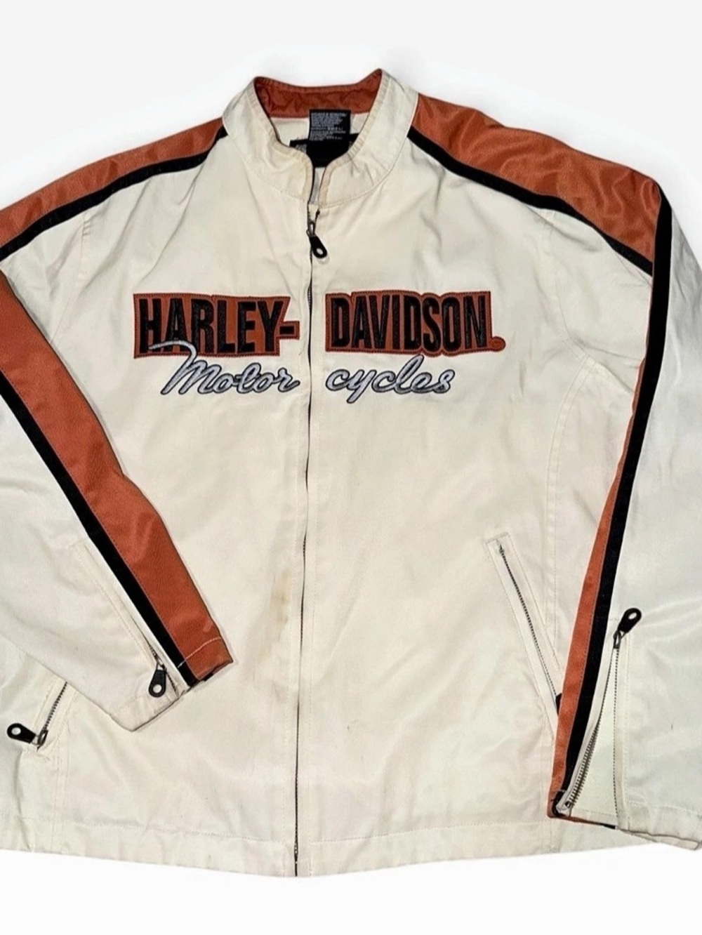 Harley-Davidson women’s Color Block Motorcycle Jacket in Cream & Orange